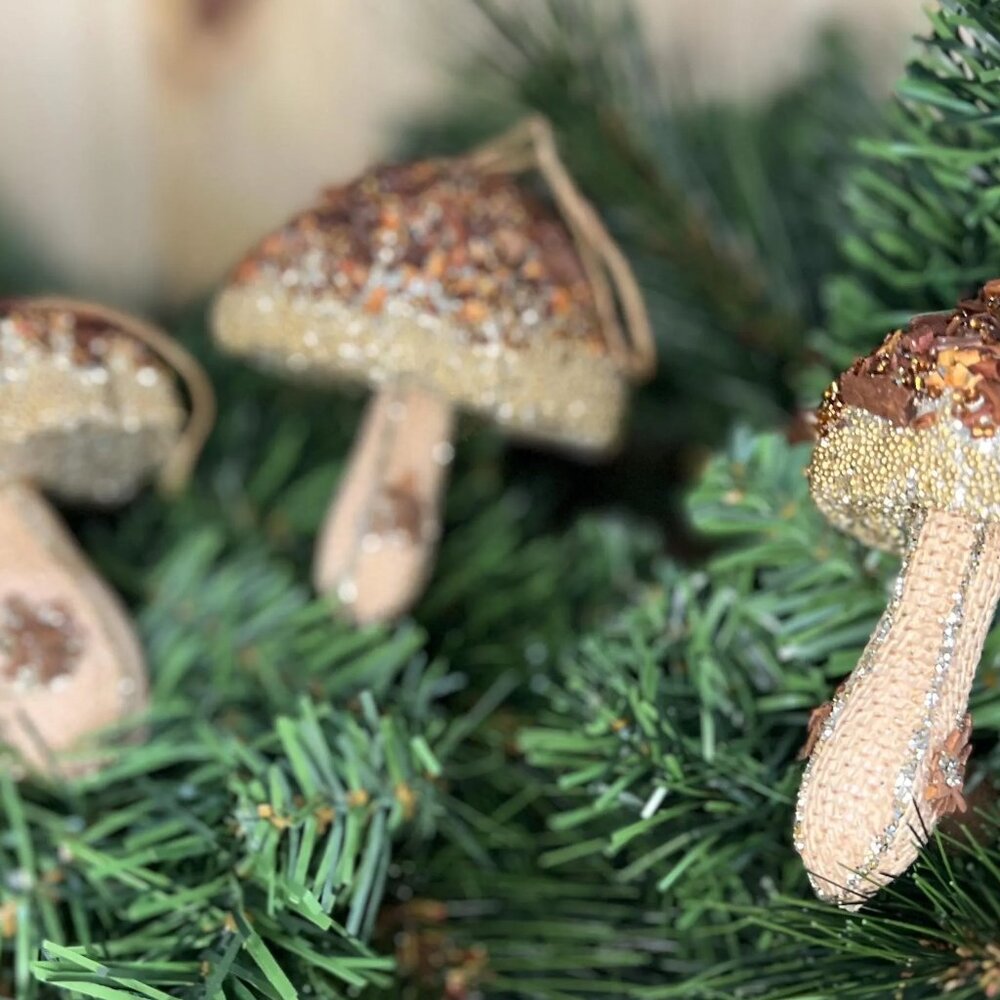 Glitter Mushrooms Set of 3 Christmas Ornaments Holiday Decorations Gift
